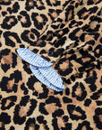 Leopard Frilled Stripe Trim Long Sleeve Shirt