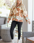 Western Aztec Quarter-Zip Elastic Cuffs Sweatshirt