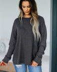 Waffle Knit Patchwork Long Sleeve Top