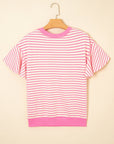 Stripe Contrast Detail Ruffle Short Sleeve Top