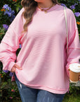 Plus Size Solid Ribbed Drop Shoulder Top