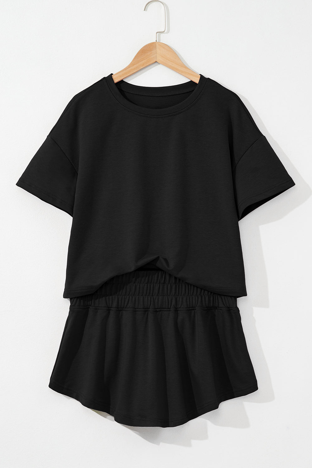 Solid Cropped Tee &amp; Ruffle High Waist Skort Set