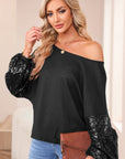 Sequin Patchwork Sleeve Open Back Top