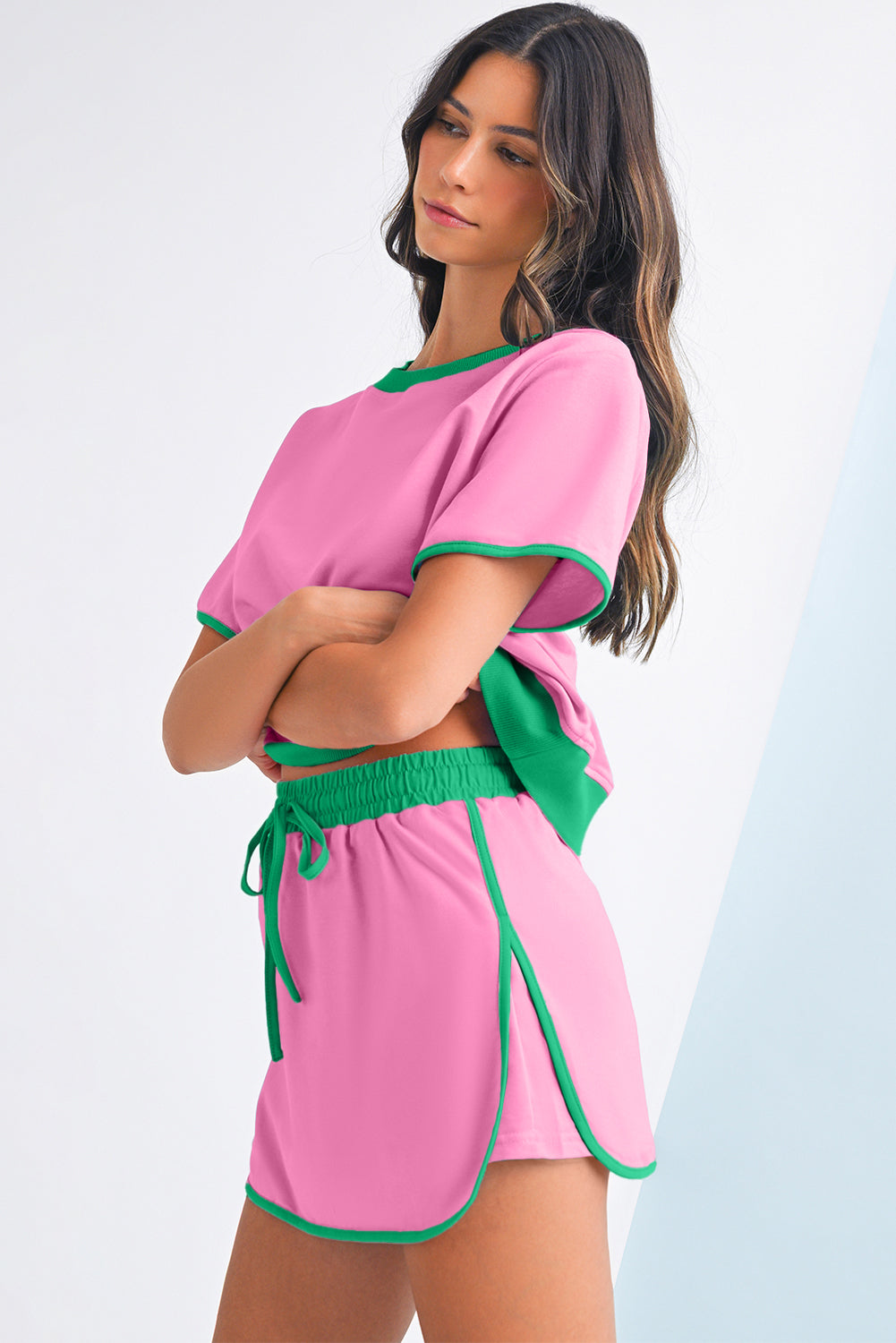 Colorblock Edge Drop Shoulder T Shirt and Skort Set