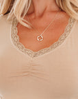 Lace Trim Ruched V-Neck Long Sleeve Top