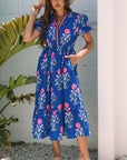 Floral Puff Sleeve V-Neck Maxi Dress