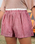 Plus Size Gingham Plaid Ruffle Contrast Trim Shorts