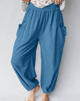 Smocked High Waist Drawstring Pocket Jogger Pants