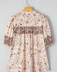 Boho Floral Half Placket Short Sleeve Blouse