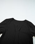 Solid Textured Notch Neck Puff Sleeve Blouse