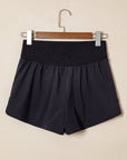 Solid Ribbed Patchwork High Waist Athletic Shorts