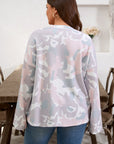 Plus Size Camo Drop Shoulder Pullover Top