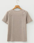 Solid Lace Embroidered Patch Short Sleeve Tee