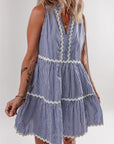 Stripe Sleeveless Contrast Ricrac Trim Mini Dress