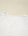 Corded Knit Patchwork Embroidered V-Neck Blouse