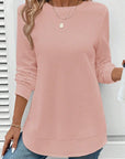 Solid Waffle Knit Long Sleeve Top
