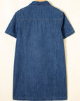 Denim Zip-Up Collar Short Sleeve Mini Dress