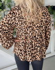 Leopard Tie Front Long Puff Sleeve Blouse