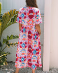 Floral Tied Front High Waist Short Sleeve Dress
