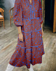 Floral Tiered 3/4 Puff Sleeve Midi Dress
