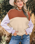 Colorblock Ribbed Knit Long Sleeve Sweater