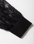 Lace Patchwork Sleeve Keyhole Neckline Blouse