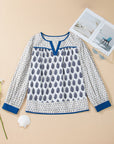 Plus Size Boho Floral Patchwork Puff Sleeve Blouse