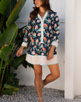 Floral Stripe Trim V-Neck Ruffle Hem Mini Dress