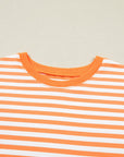 Stripe 3/4 Sleeve Exposed Seam Pullover Top