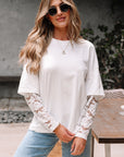Lace Insert Long Sleeve Drop Shoulder Tee