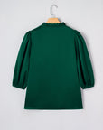 Solid Frilled Bow Tie V-Neck 3/4 Sleeve Blouse