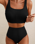 Colorblock Corded Top & High Waist Bikini Set