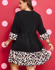 Plus Size Leopard Patchwork V-Neck Ruffle Dress