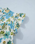 Floral Ruffle Short Sleeve V-Neck Mini Dress