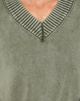 Mineral Wash Reverse Seam V-Neck Drop Shoulder Sweater