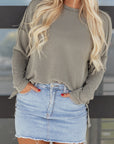 Solid Corded Knit Long Sleeve Top