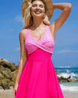 Colorblock Crisscross Straps Tie Back Flared Swimsuit