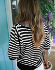 Stripe Bow Tie V-Neck Short Sleeve Sweater