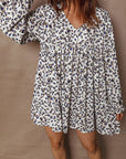 Leopard Buttoned V-Neck Long Sleeve Mini Dress