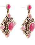 Embellished Pink Quartz Golden Post Drop Earrings