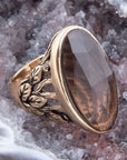 Enchanted Faceted Black Smoky Quartz Golden Ring