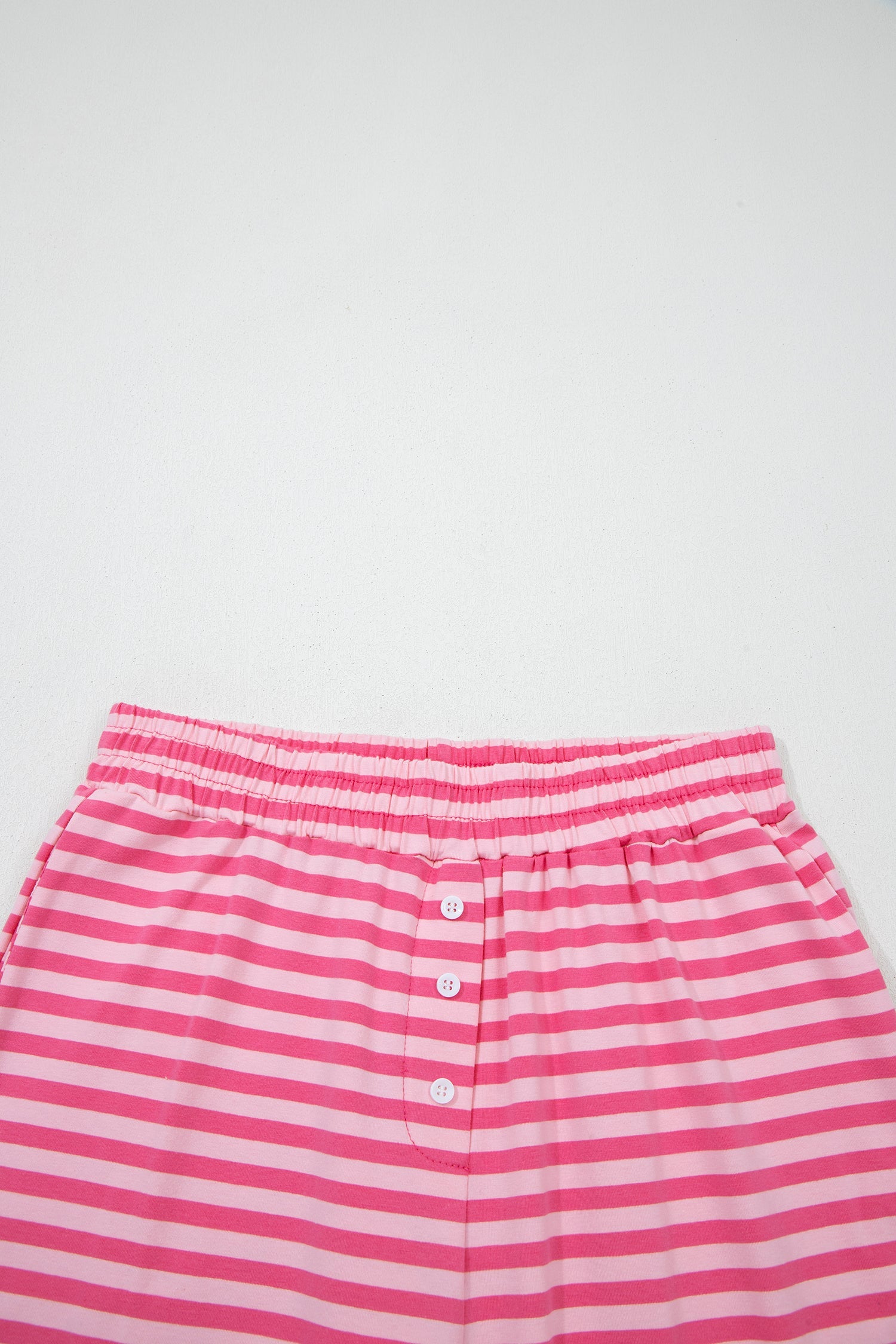 Stripe Drop Shoulder Top &amp; Buttoned Pants Set