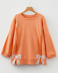 Floral Bow Tie Patch Reverse Seam Sweatshirt