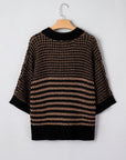 Stripe Draped 3/4 Sleeve Slouchy Sweater