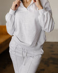 Solid V-Neck Pullover and Drawstring Sweatpants Set