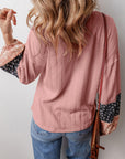 Floral Patchwork Textured Knit V-Neck Blouse
