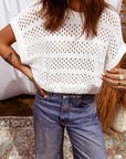 Hollow-Out Knit Round Neck Dolman Sweater