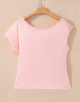 Plus Size Solid Asymmetric Neck Short Sleeve Blouse