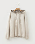 Leopard Contrast Drawstring Hood Drop Shoulder Top