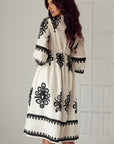 Western Geometric 3/4 Sleeve Midi Dress